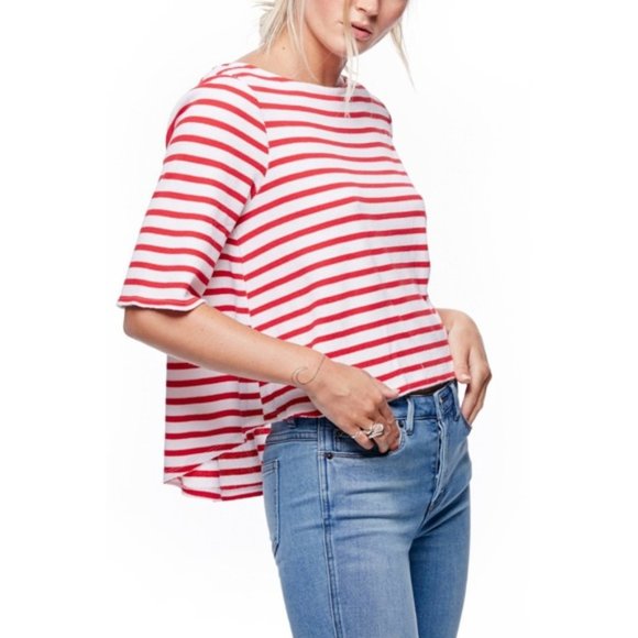 Free People Top Cannes Tee Red White Stripe Size S NWT - Picture 3 of 15